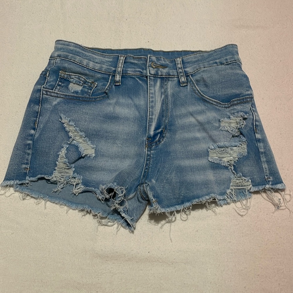 Distressed jean shorts